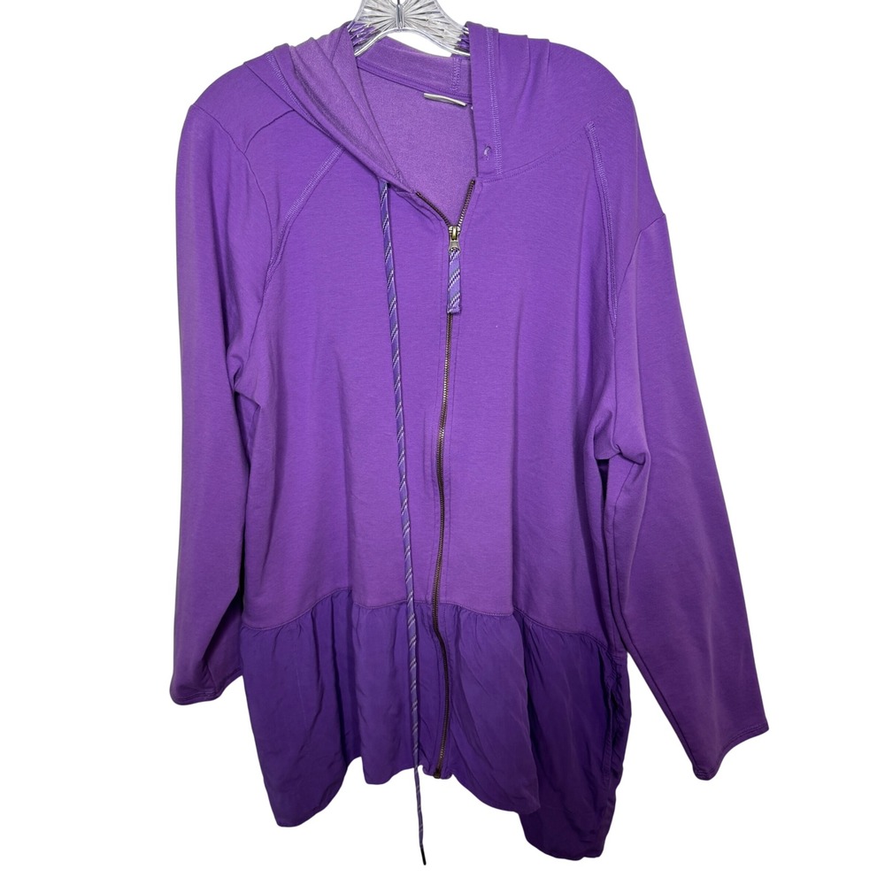 LOGO Lounge Lori Goldstein Purple Zip Up Peplum Hoodie Sweatshirt Womens 2X